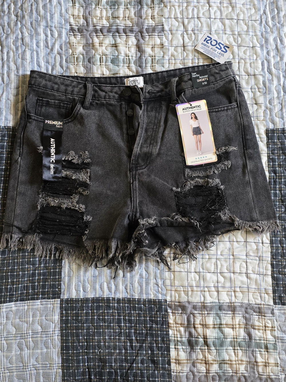 Authentic Black Distressed Denim Shorts